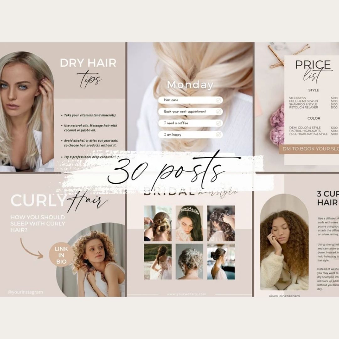 Hair Stylist | For Salon Social Media Post | Canva Template | Fully Editable with Guide