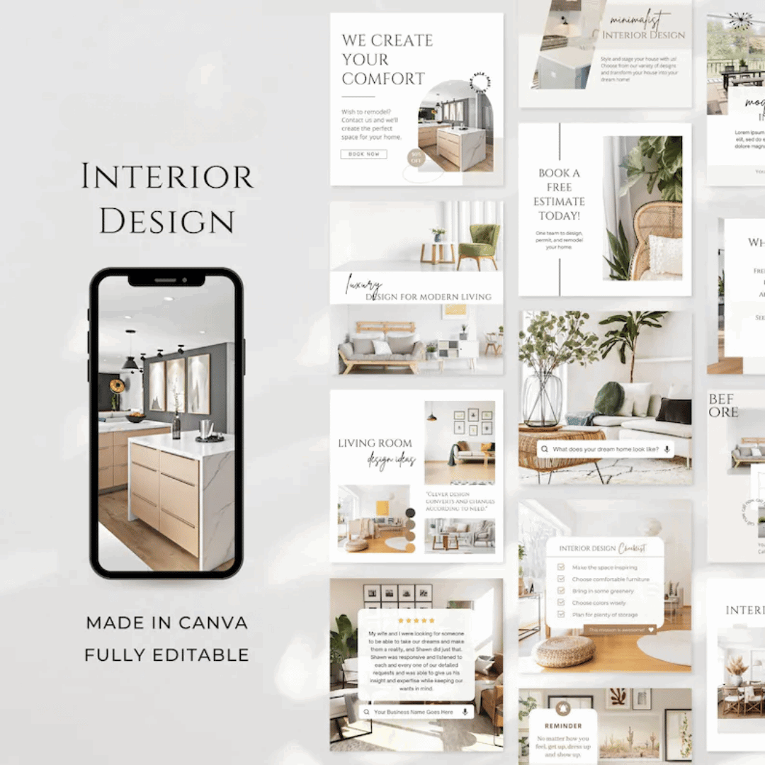 Interior Design | Social Media Post | Canva Template | Stunning & Editable Graphics