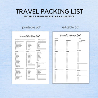 Travel Packing List PDF File